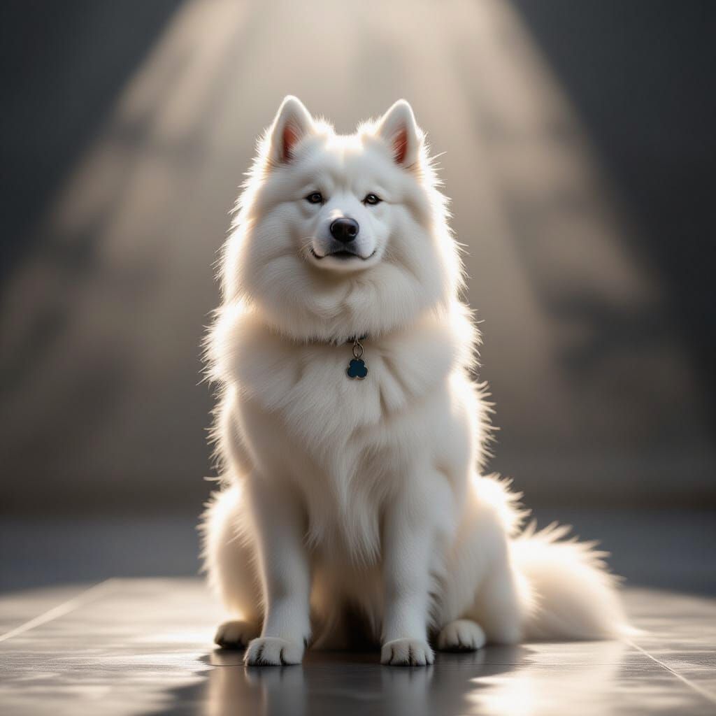 Fluffy White Dog in Dramatic Cinematic Lighting