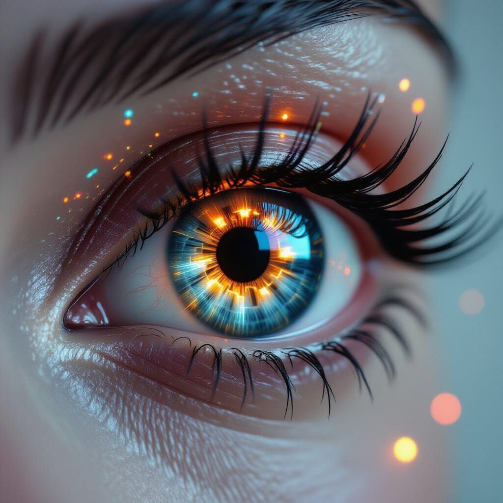 Glowing Artificial Eye in Cyberpunk Style