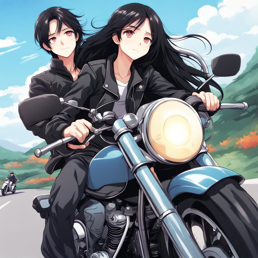 Anime Girl on Motorcycle with Boy