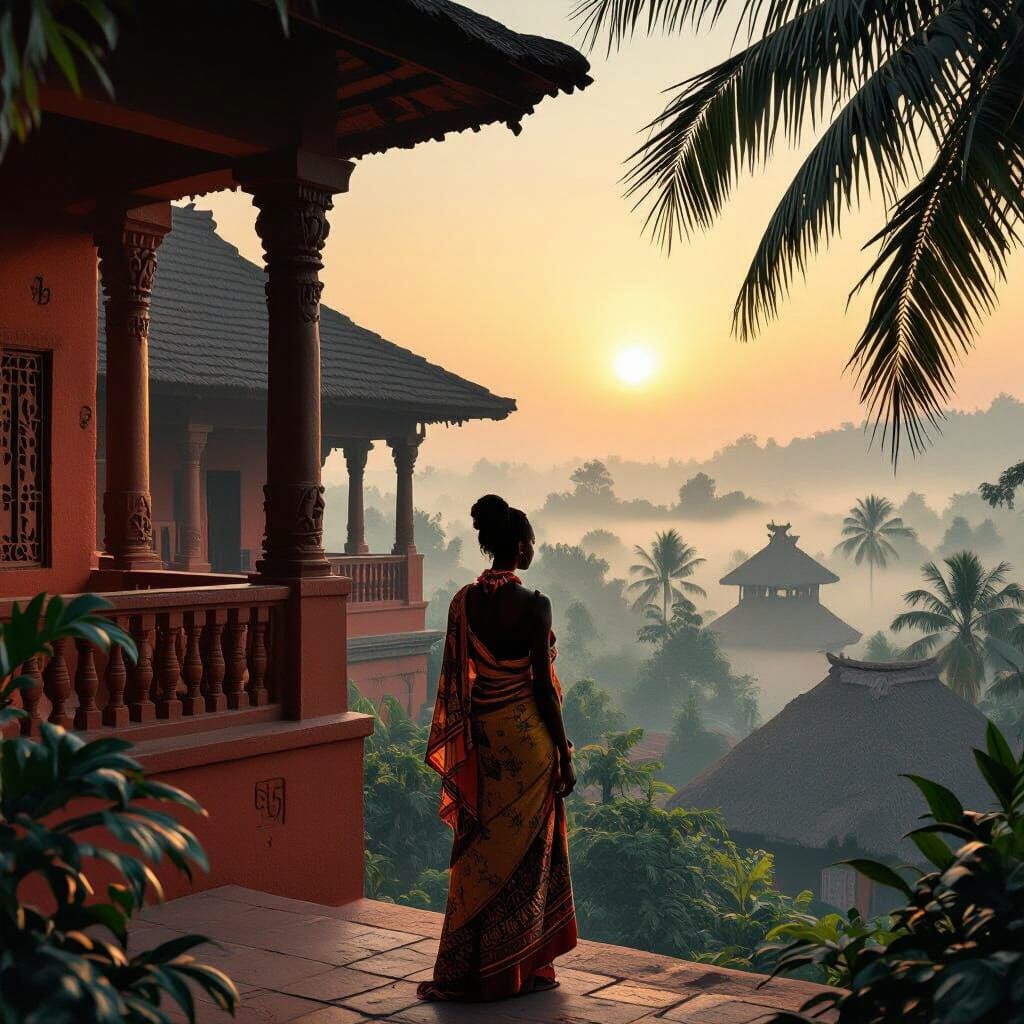 Majestic Igbo Palace at Dawn: Cinematic Illustration