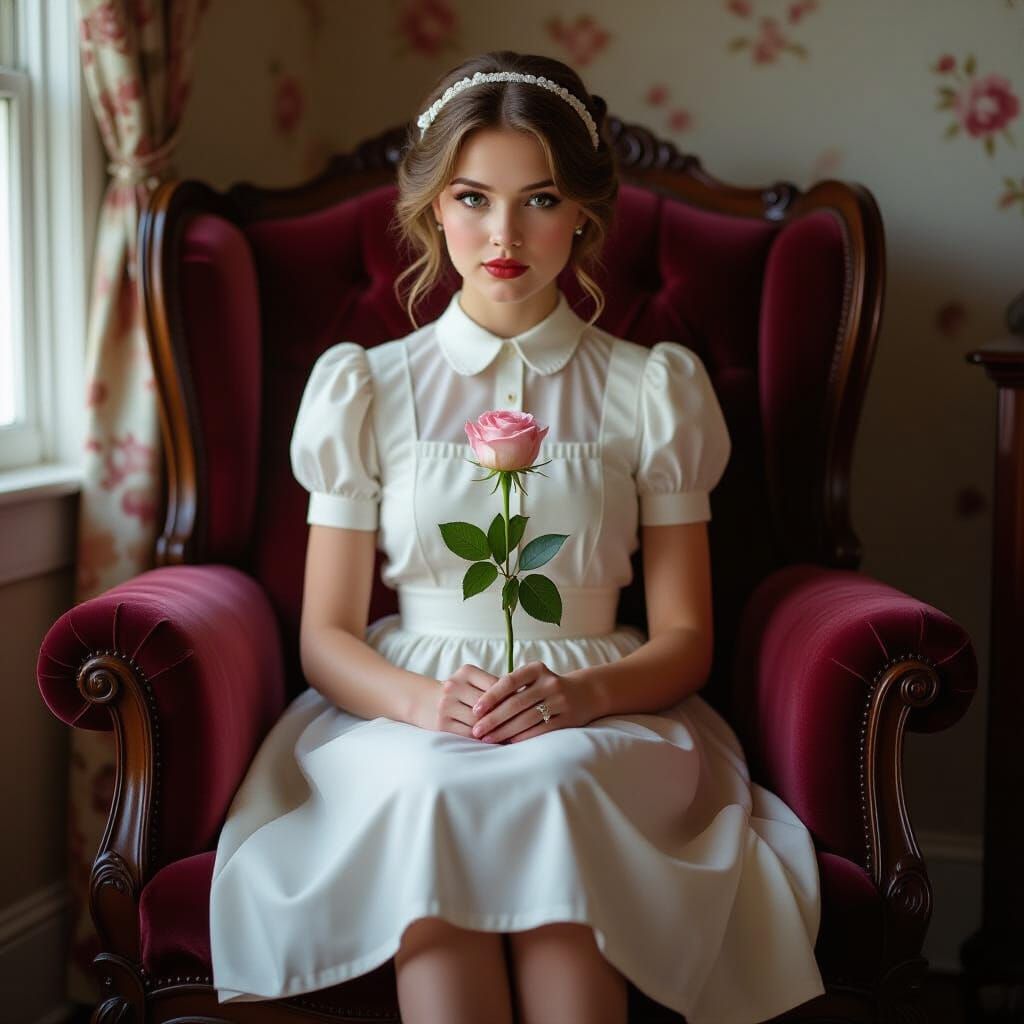 Vintage Portrait of a Woman in Pinafore Dress