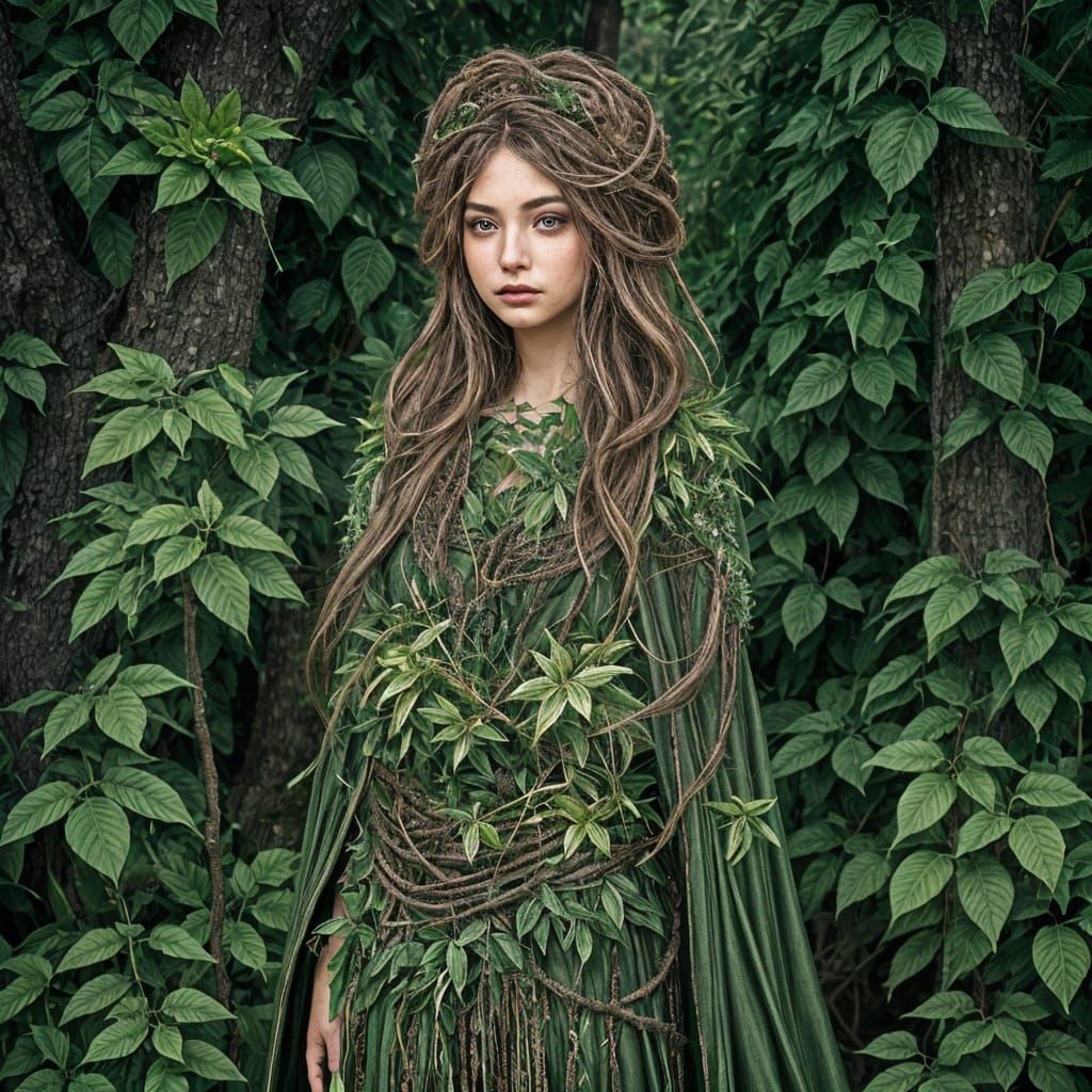 Mystical Forest Goddess with Emerald Eyes