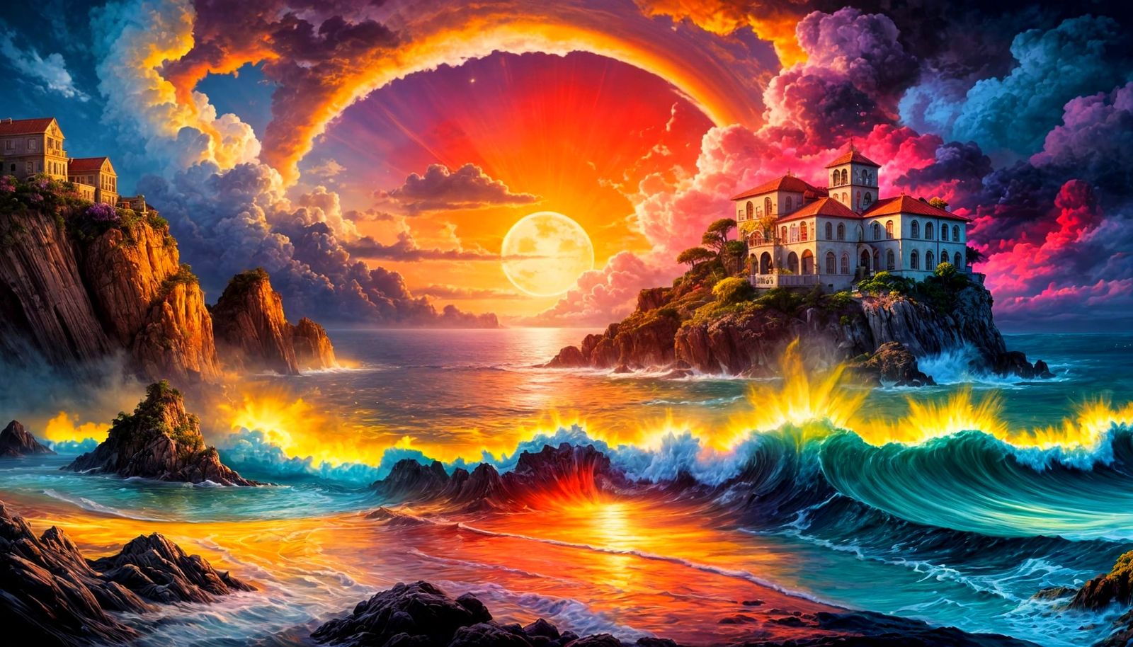 Fantastical Coastal Hacienda in Splash Art Style