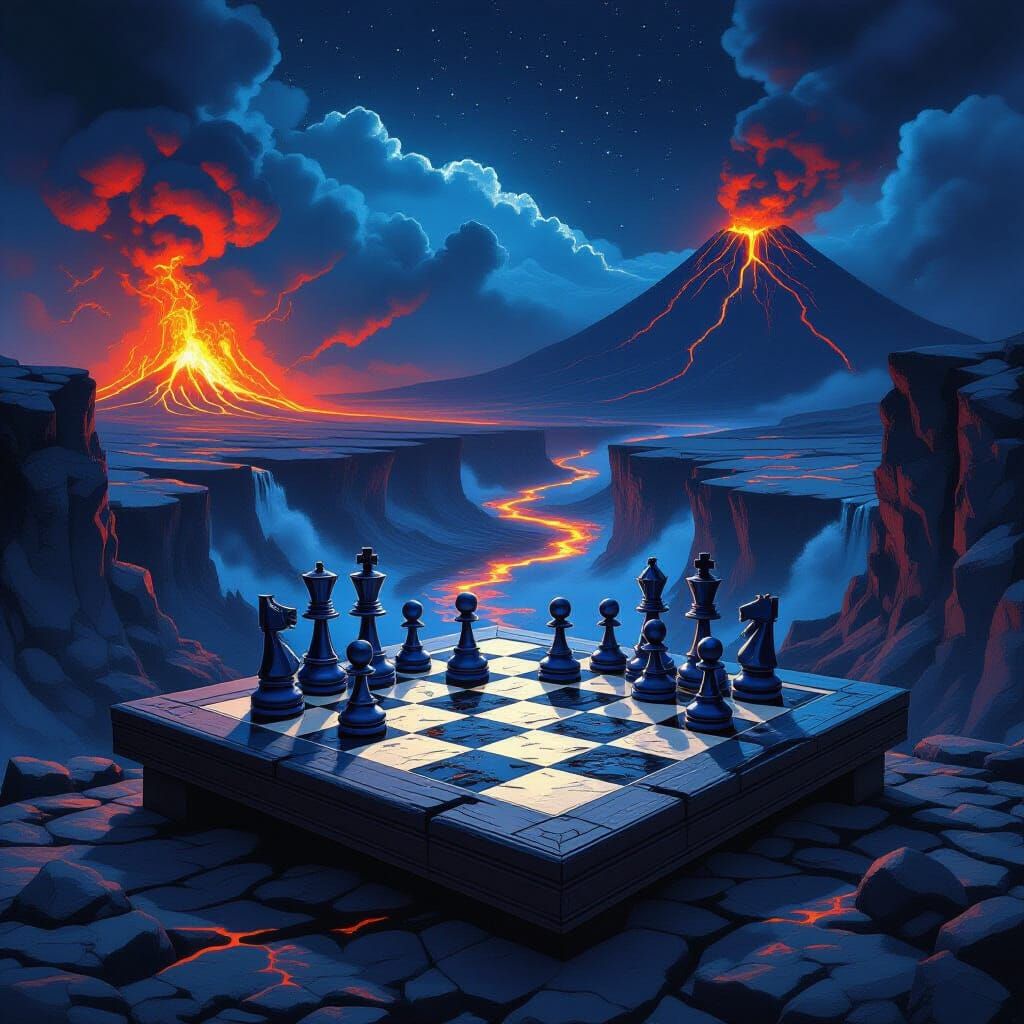 Chess Battle on Cliffside Volcano