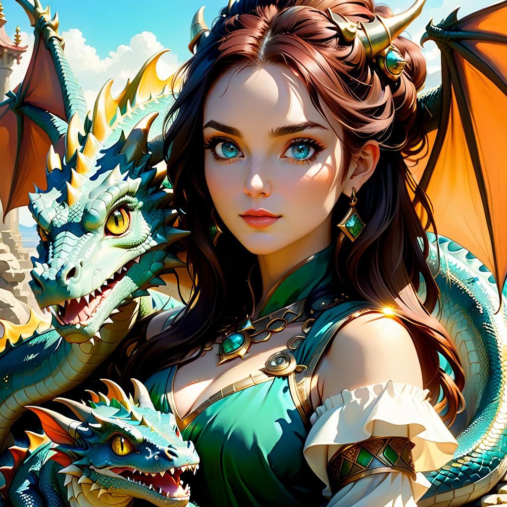 Anime Portrait: Woman with Baby Dragon