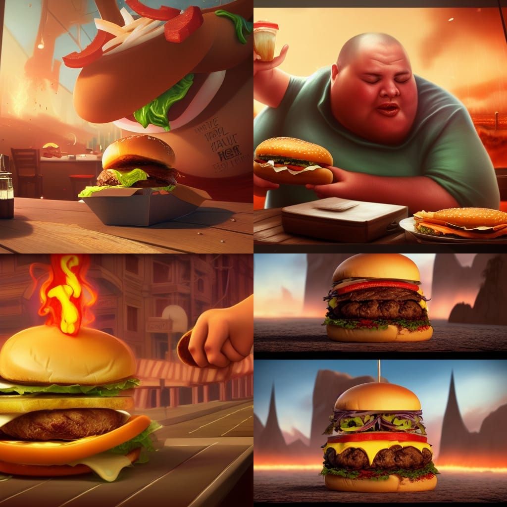 Lonely Diner: Detailed Matte Painting of Burger Feast