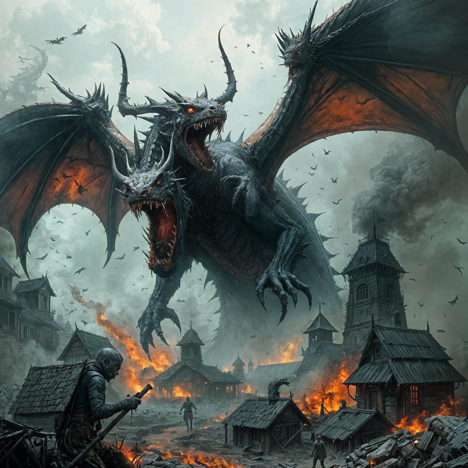 Zombie Dragon Attack in Graphic Novel Style