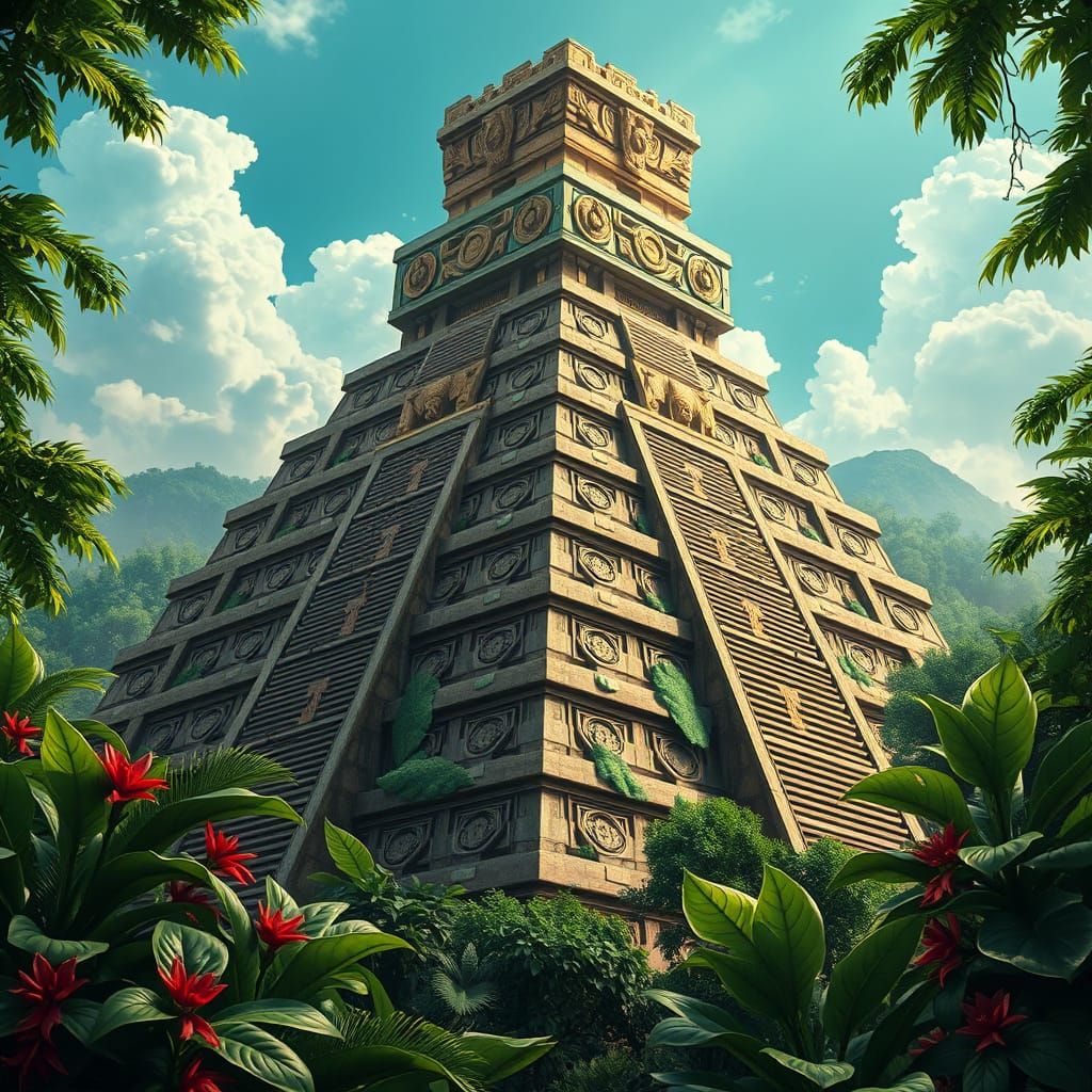 Ancient Jungle Pyramid in Anime-Inspired Style