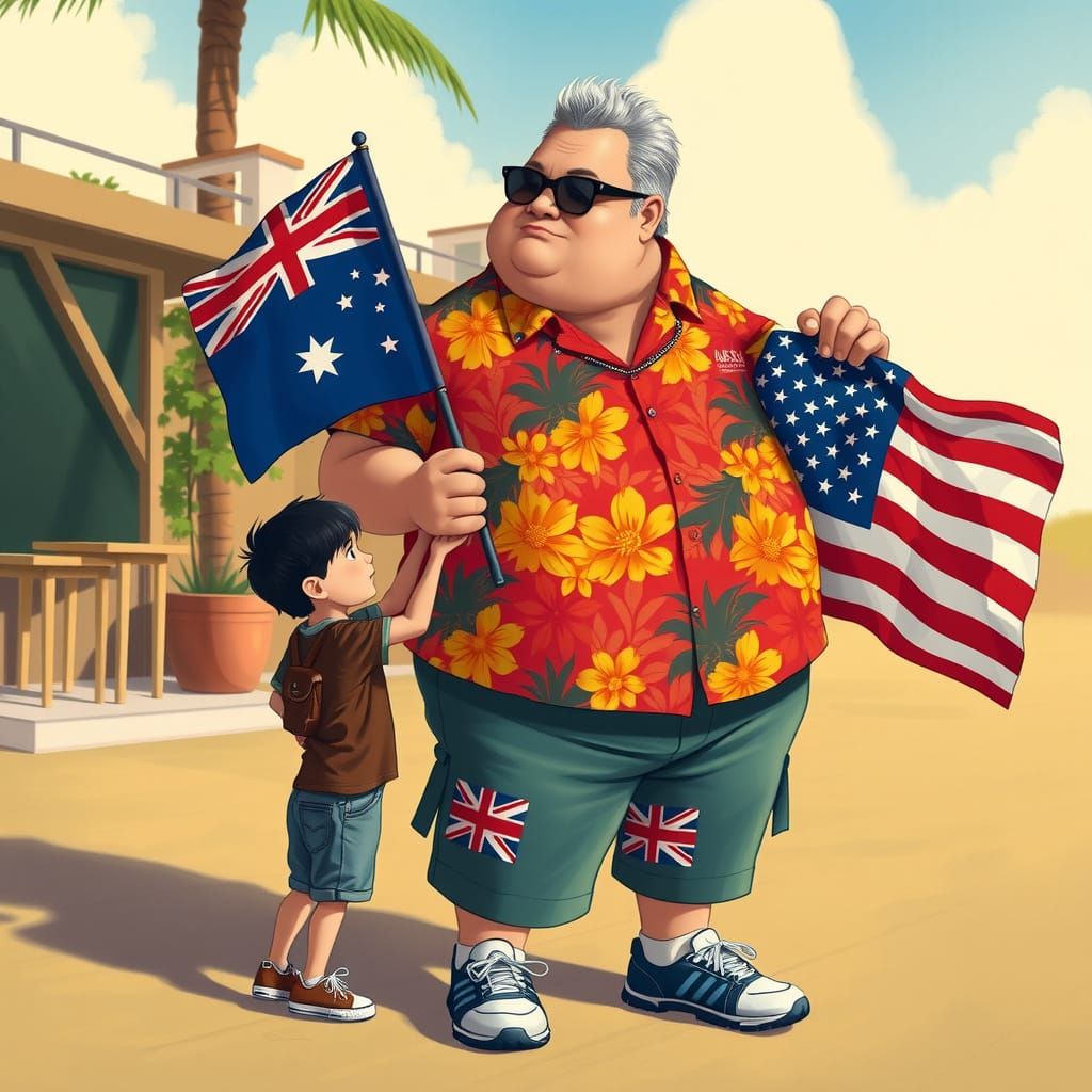 Person with Australian Flag Helping Blind Person