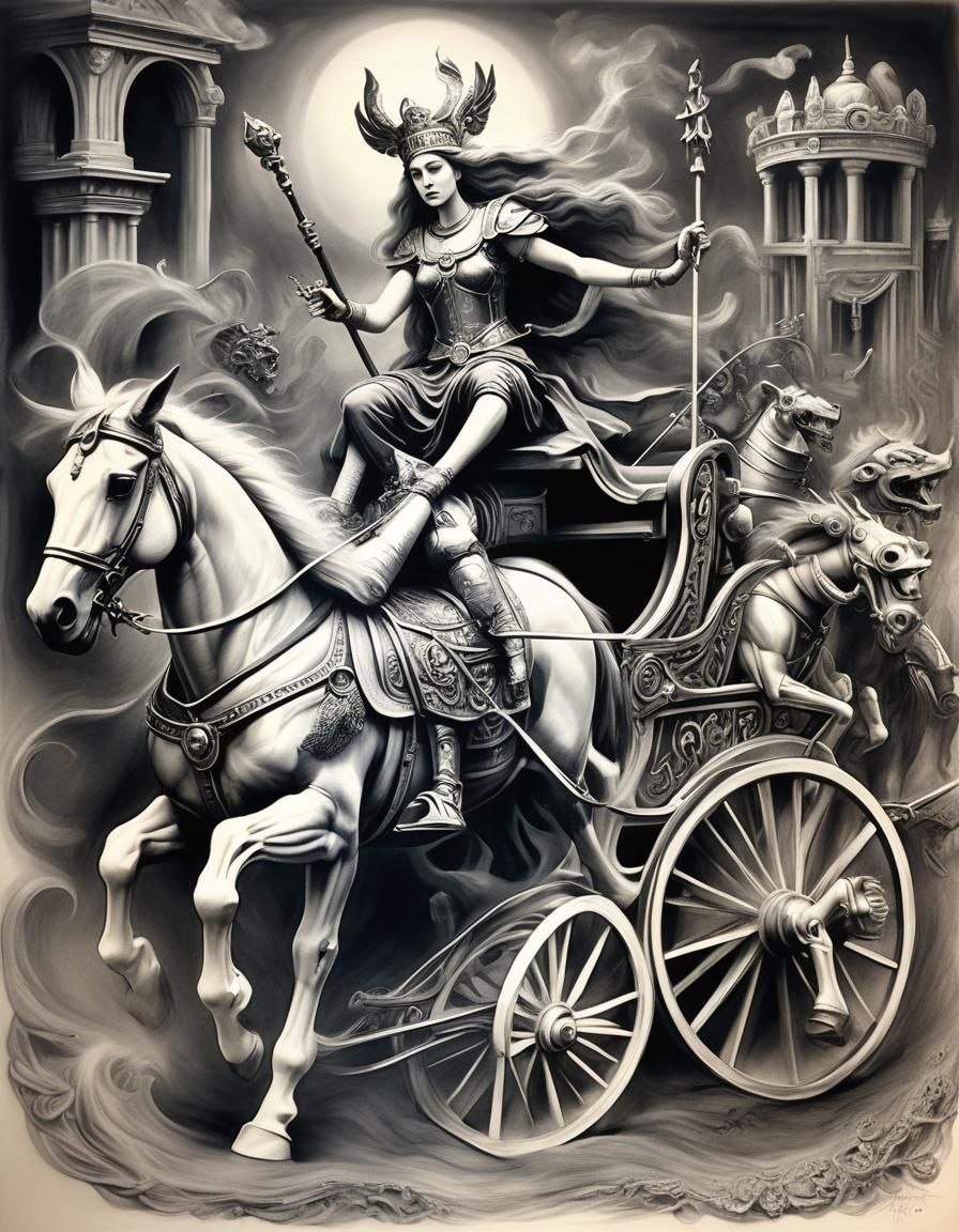 Detailed Charcoal Drawing of Tarot Chariot