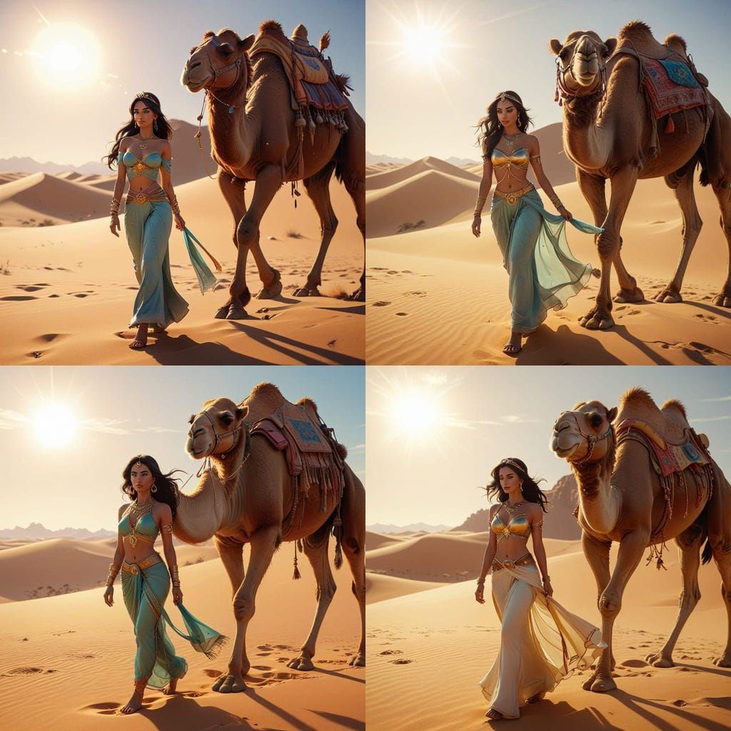 Princess Jasmine in Desert, 3D Anime Style