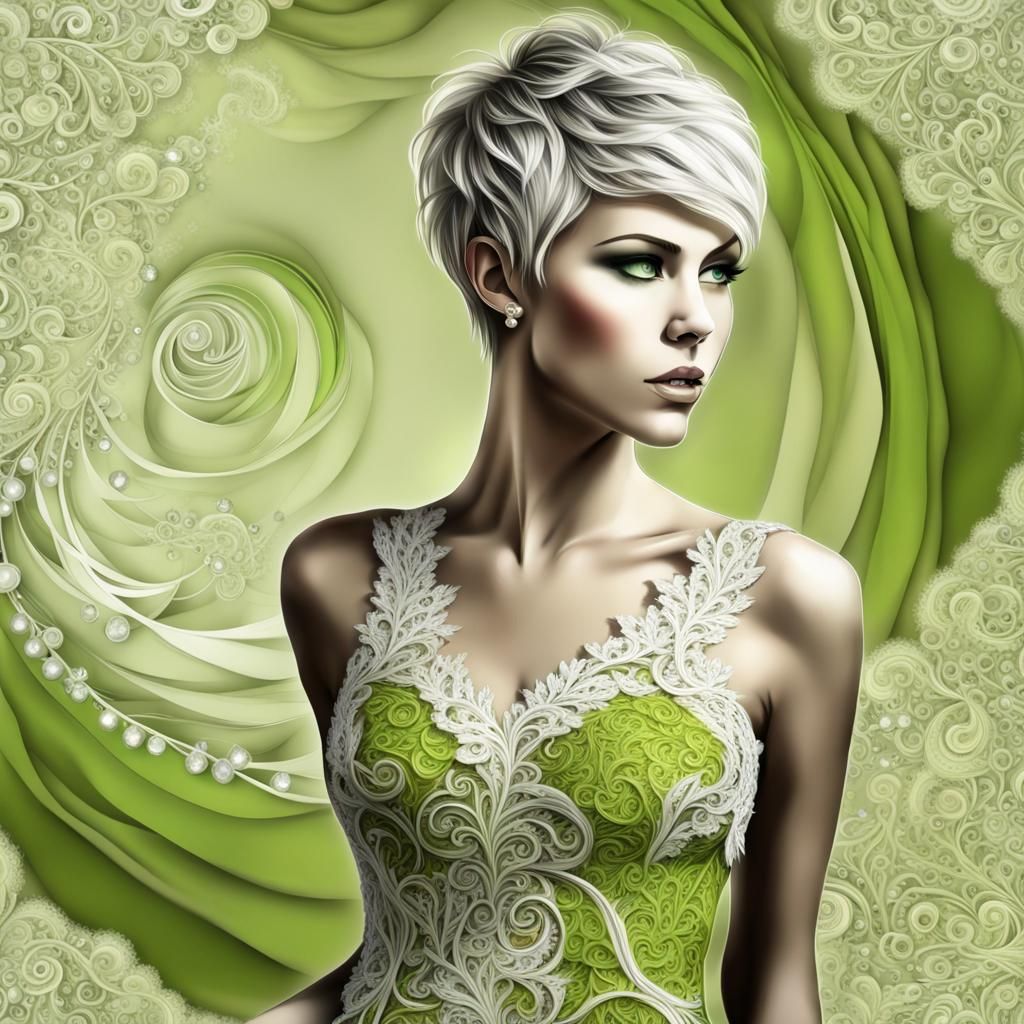 Peridot Woman: Fractal Digital Painting with Quilling
