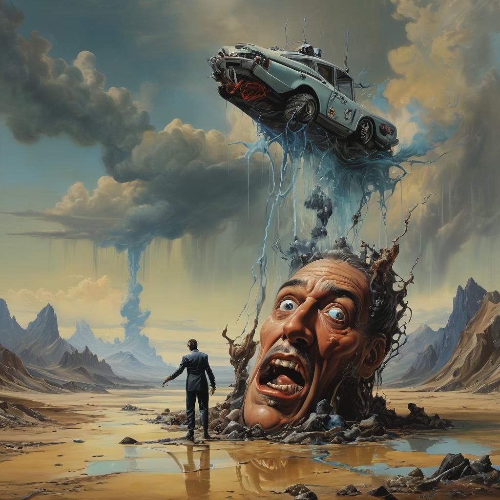 Surreal 80's Action Hero in Melting Matte Background