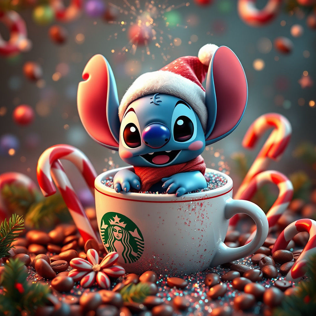 Baby Stitch Christmas Scene in 3D Fantasy Style