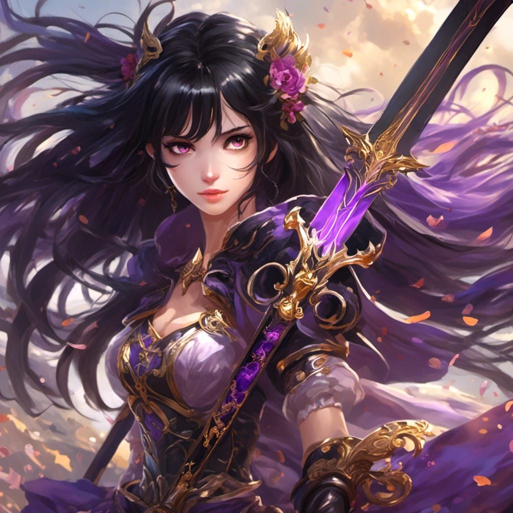 Anime Warrior Girl with Golden Eyes and Sword