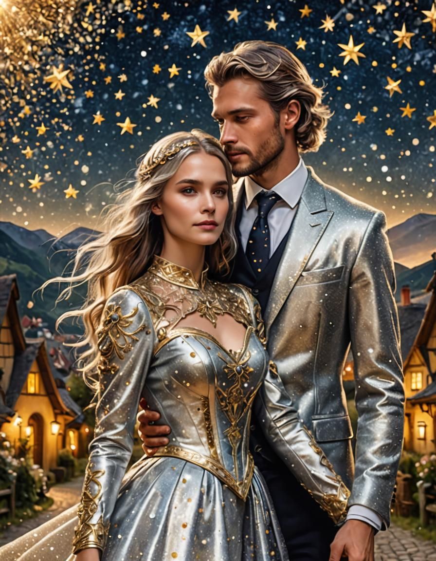 Enchanting Elf Couple in a Glittering Fairytale Landscape