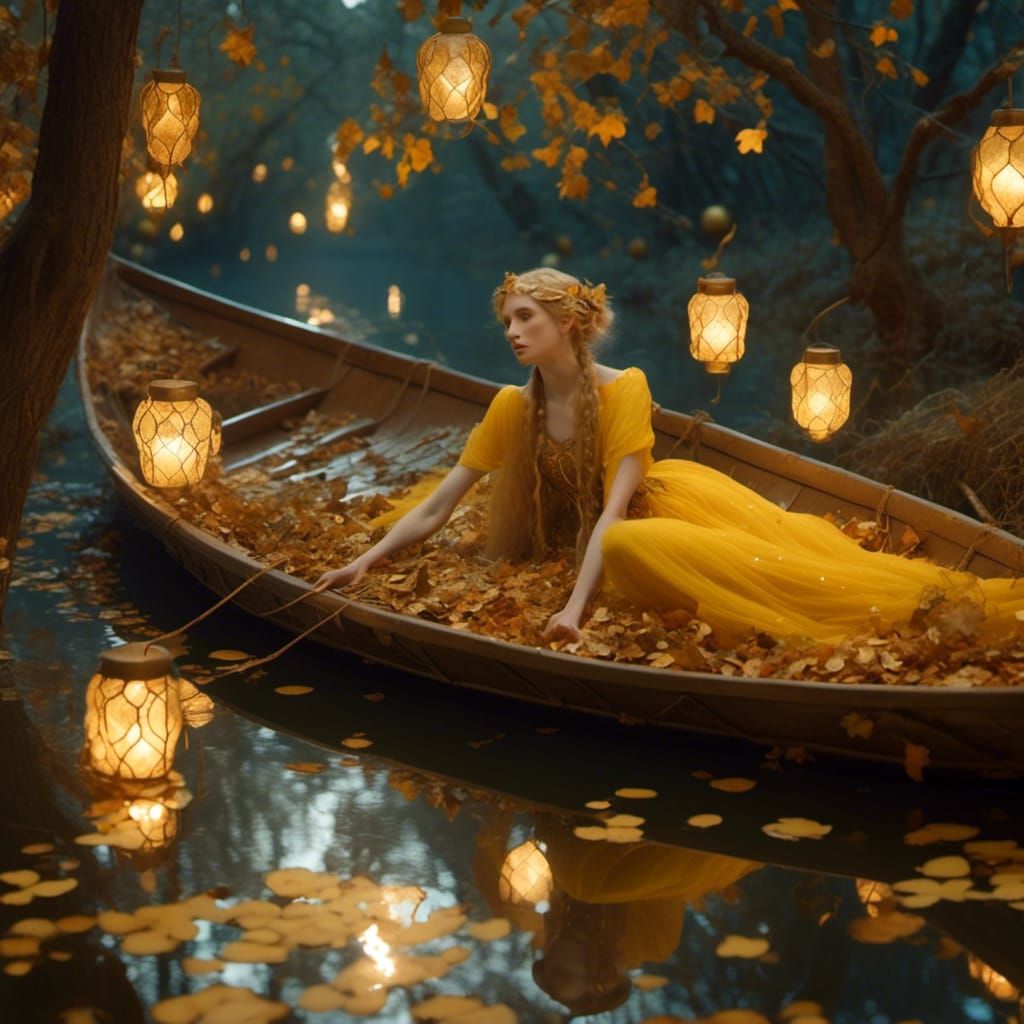 Elf Drifting in Lantern Light: Art Nouveau Style