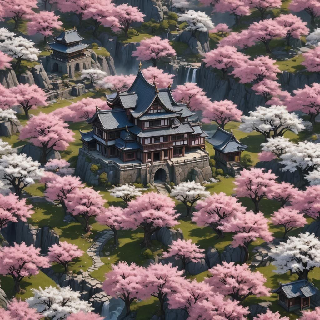 Medieval Shoujo Scene with Sakura Trees