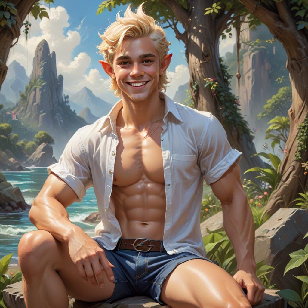 Blonde Elf Idol in Oil Painting Style