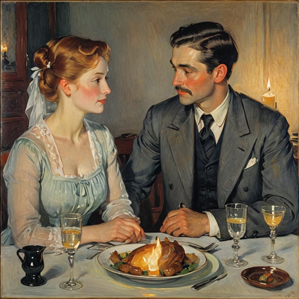 Romantic Dinner Scene in Impressionist Style