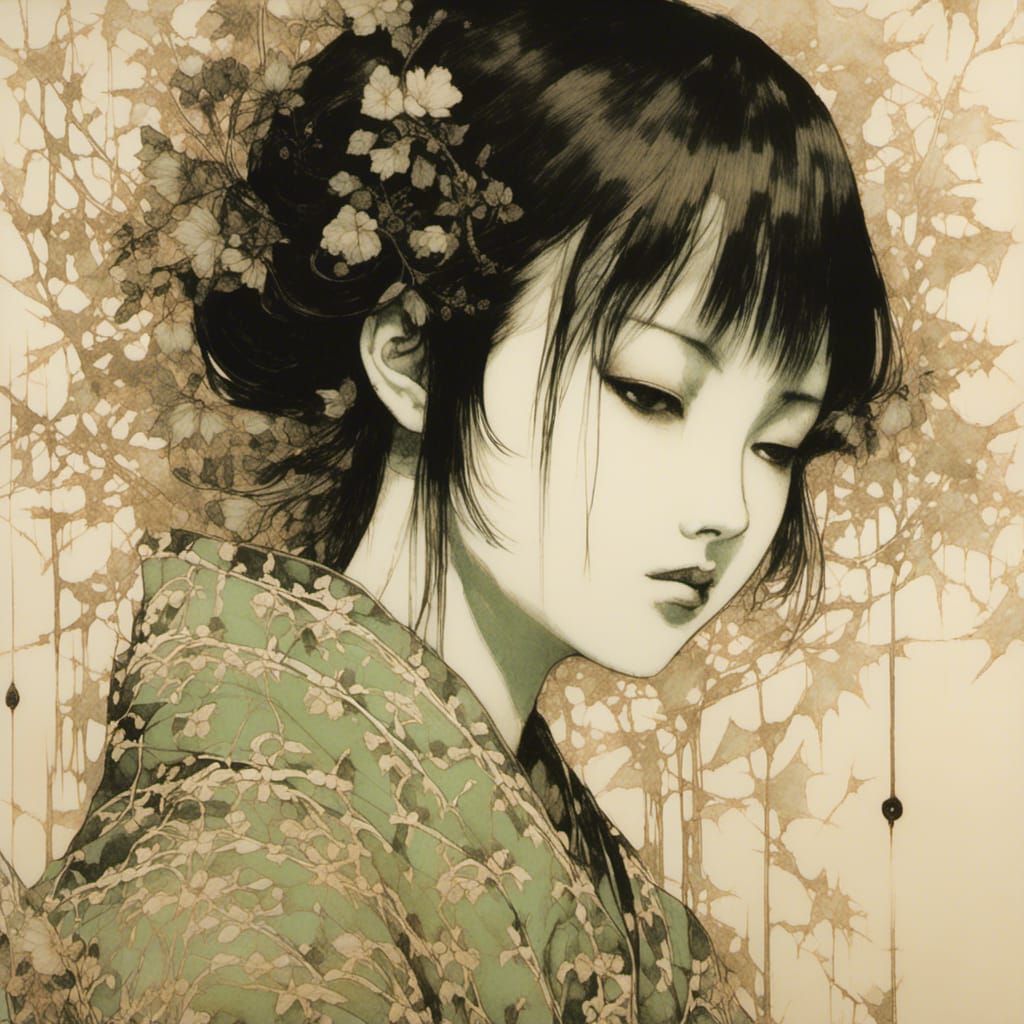 Ikenaga Yasunari Style Portrait with Macabre Touch