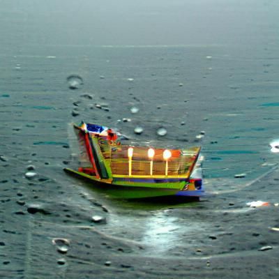 Lonely Boat Sailing in Rainy Weather