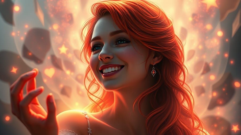 Joyful Red-Haired Woman Radiates Ethereal Magic
