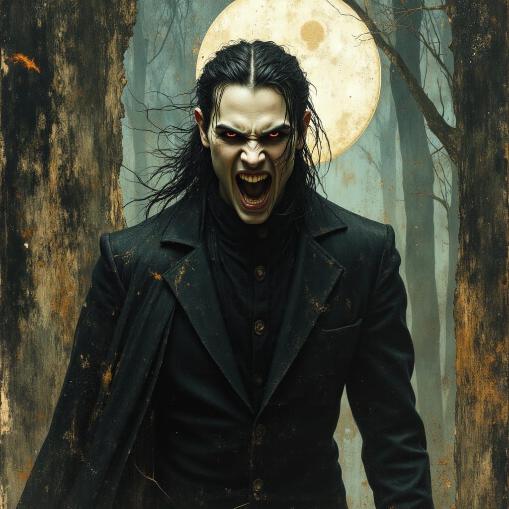 Terrifying Vampire Portrait in Moody Oil Painting Style