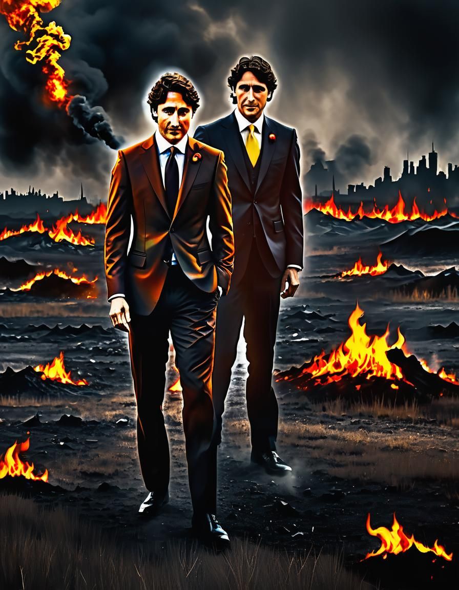 Surreal Portrait: Trudeau as Antichrist in Burning Canada