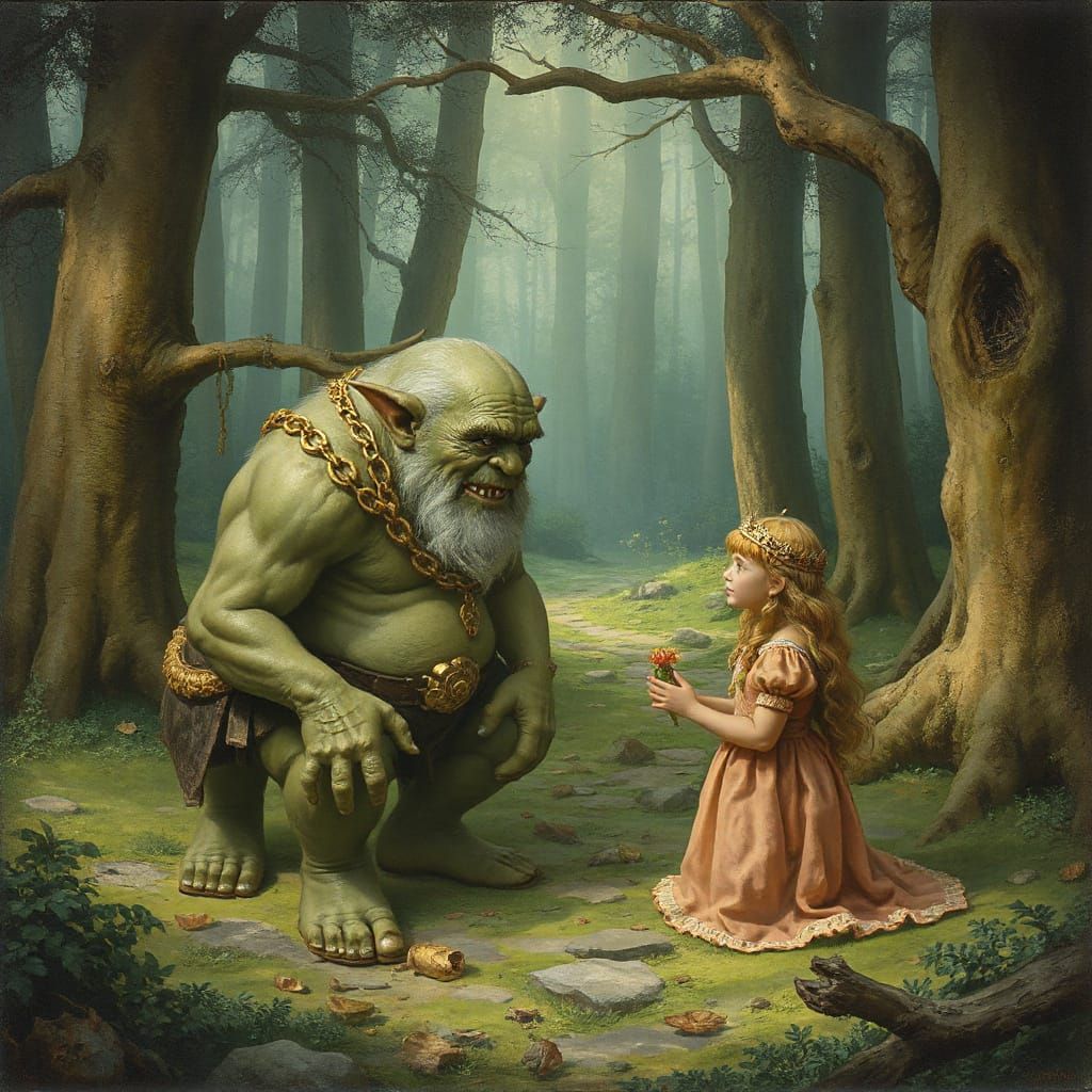 Troll and Princess in John Bauer Style