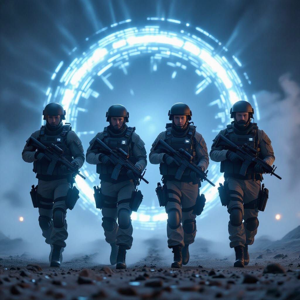 Military Team Faces Alien Stargate in Epic Sci-Fi Scene