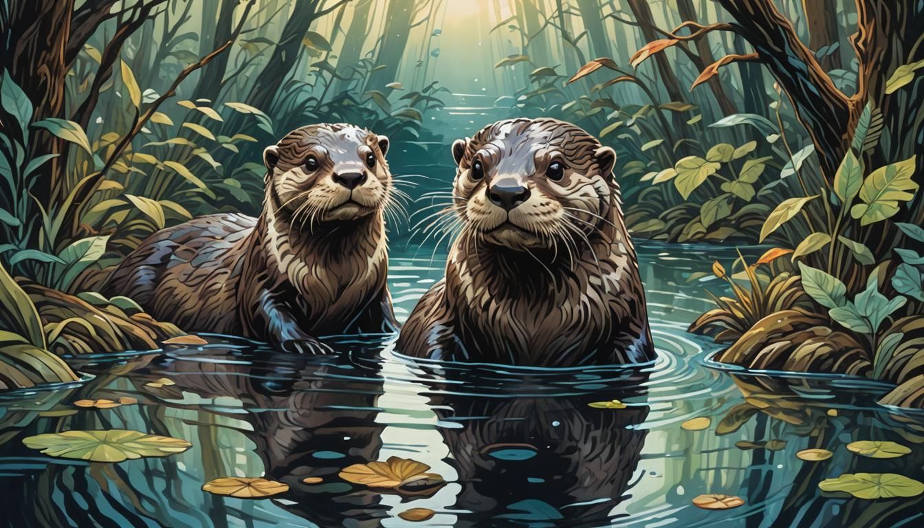 Gouache Style Otter in Comic Book Art