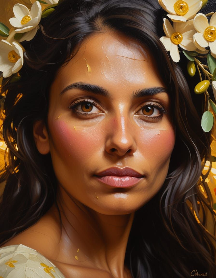 Romantic Realism: Woman in Flowers, Oil on Canvas