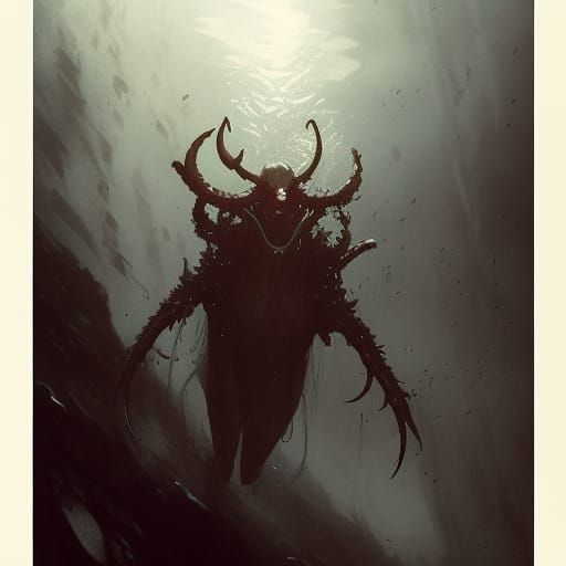 Sinister Ocean Floor Devil in Dark Fantasy Style