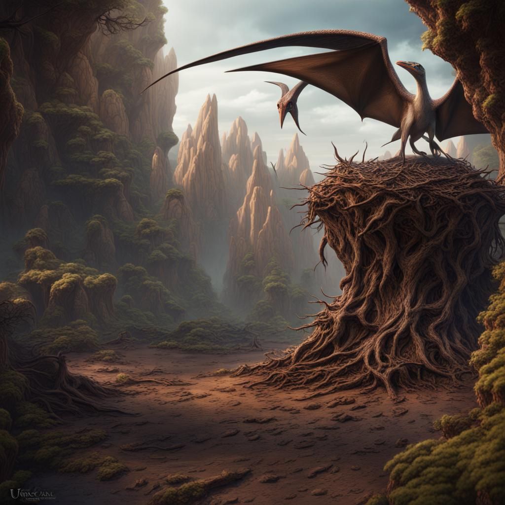 Detailed Pterodactyl Nest Fantasy Concept Art