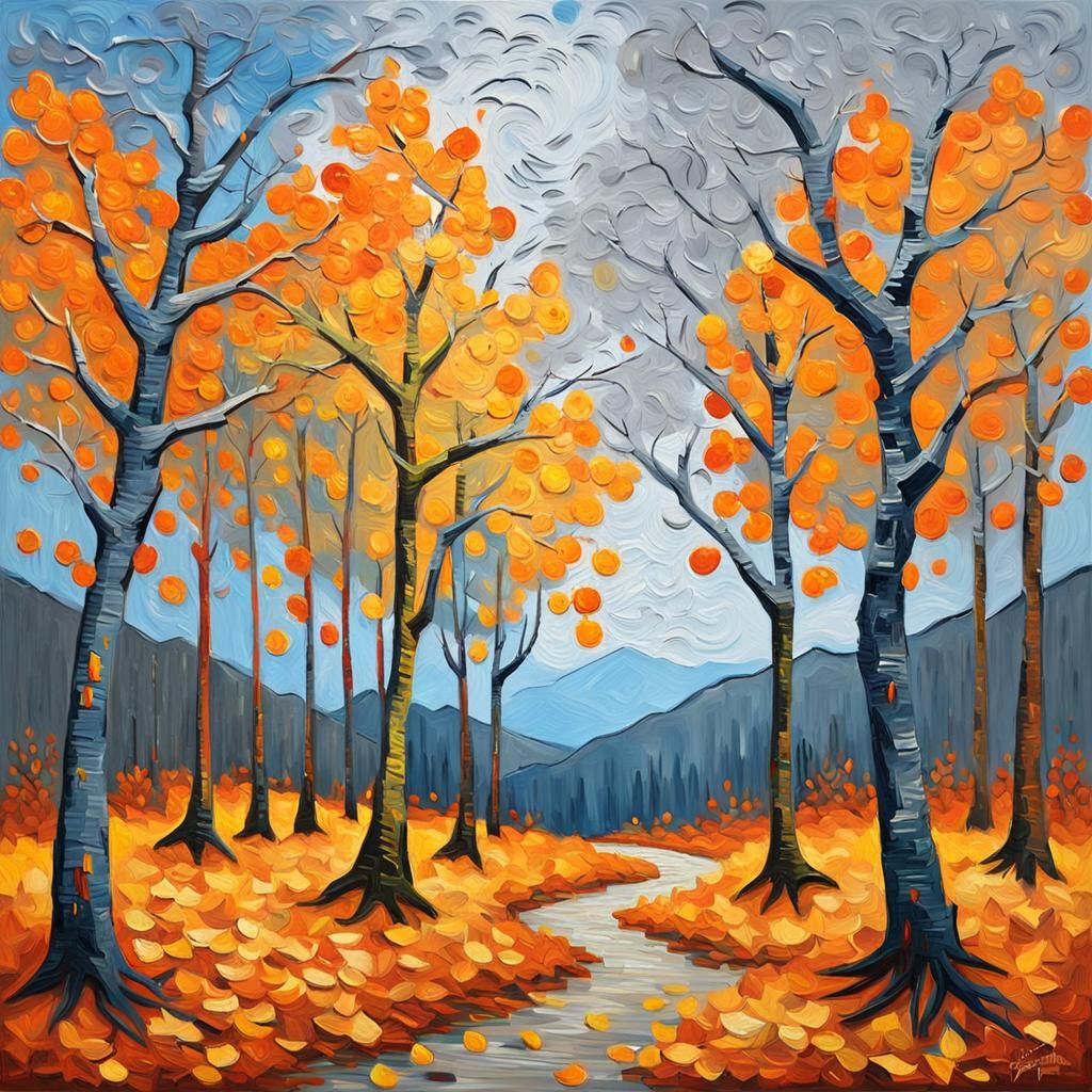 November Landscape Impasto Painting with Palette Knife