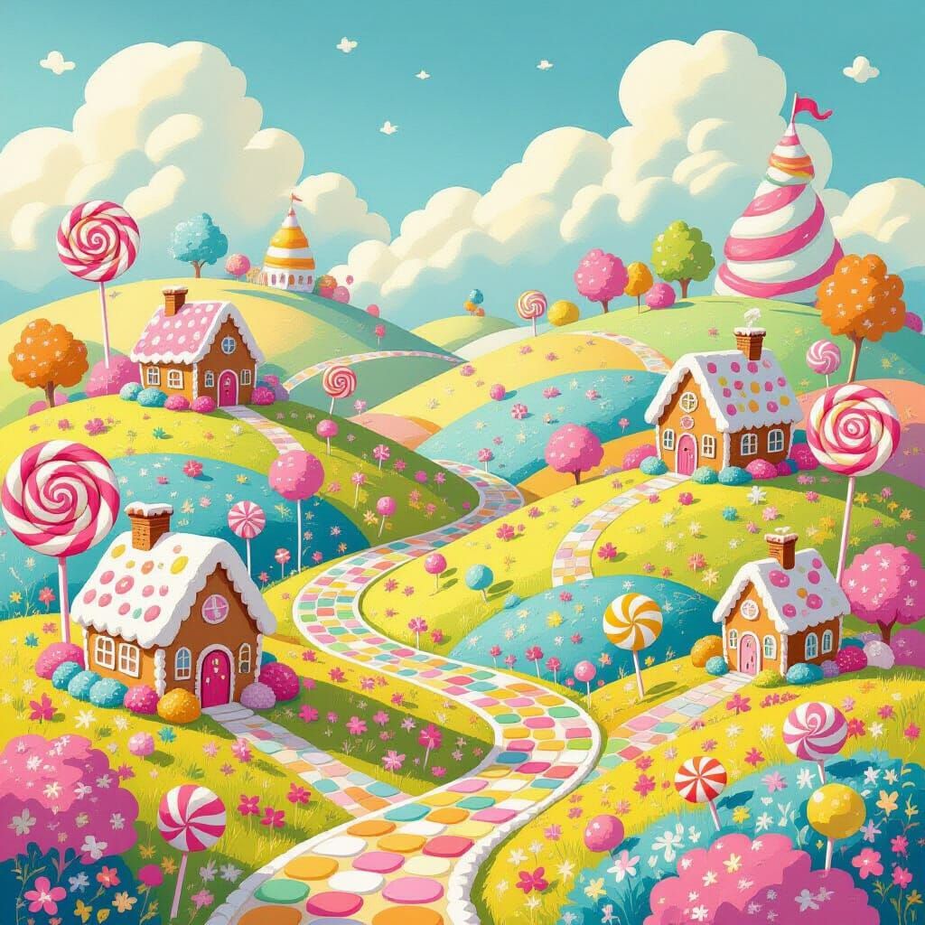 Colorful Candy Land Landscape Inspired by Fantasy Art