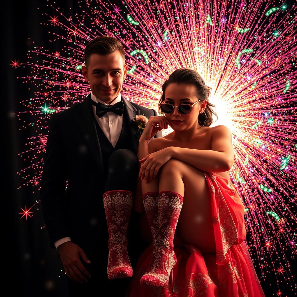 Luxurious Portrait of Gay Couple in Glittering Opulence