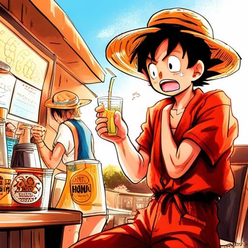 Goku and Luffy in Anime Soda Shop