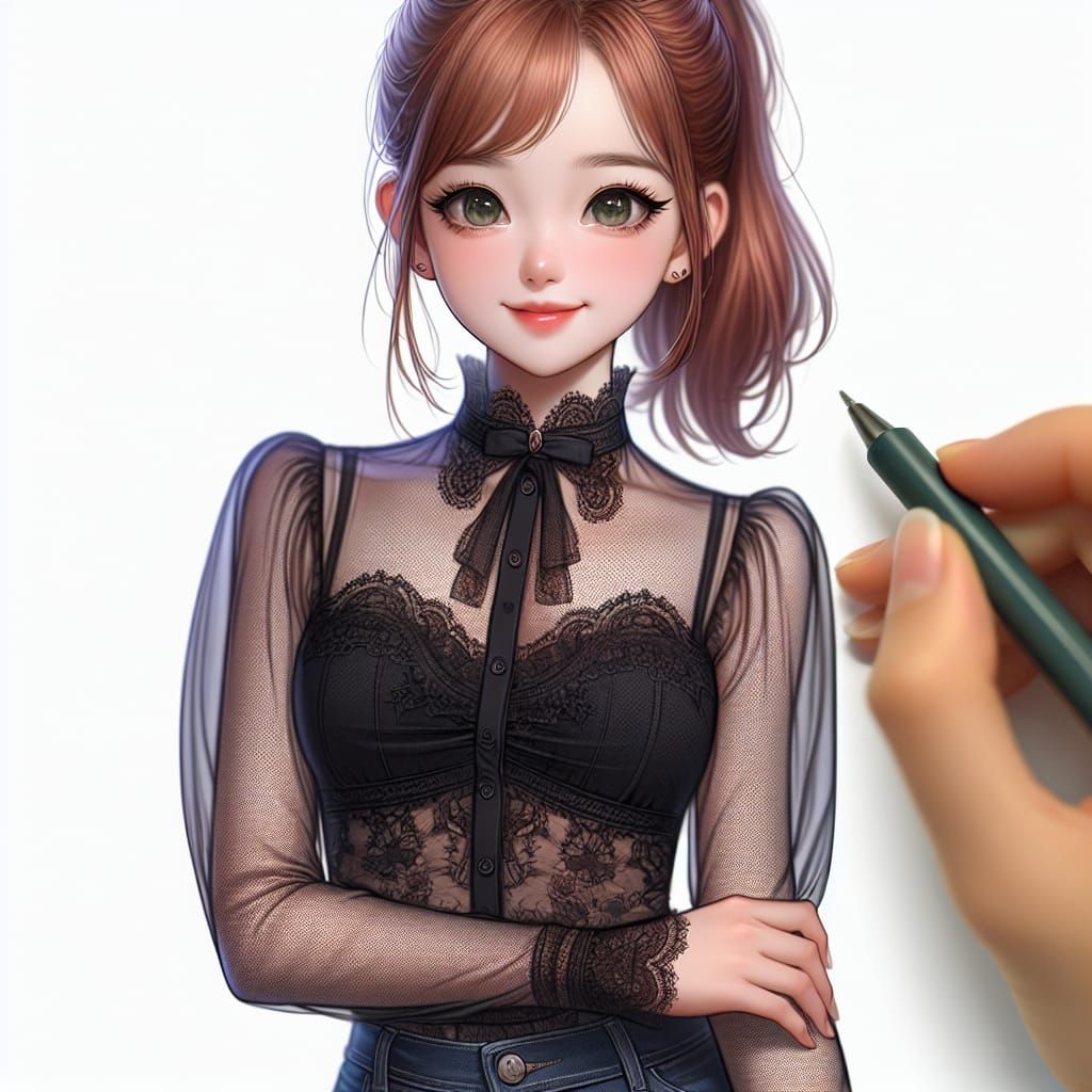 Stunning Woman in Victorian Lace Blouse Fashion Shoot