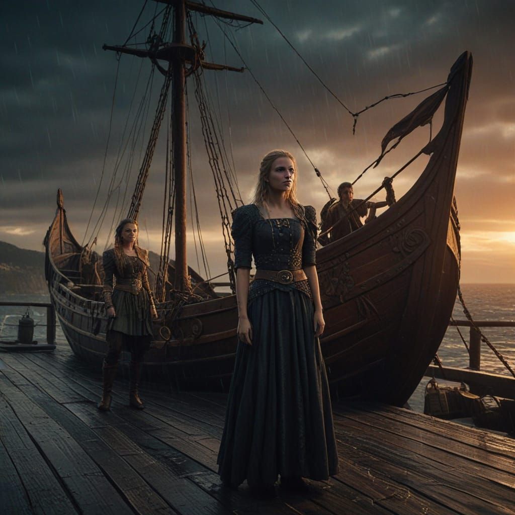 Majestic Viking Pirates Stand Tall in Moonlit Storm