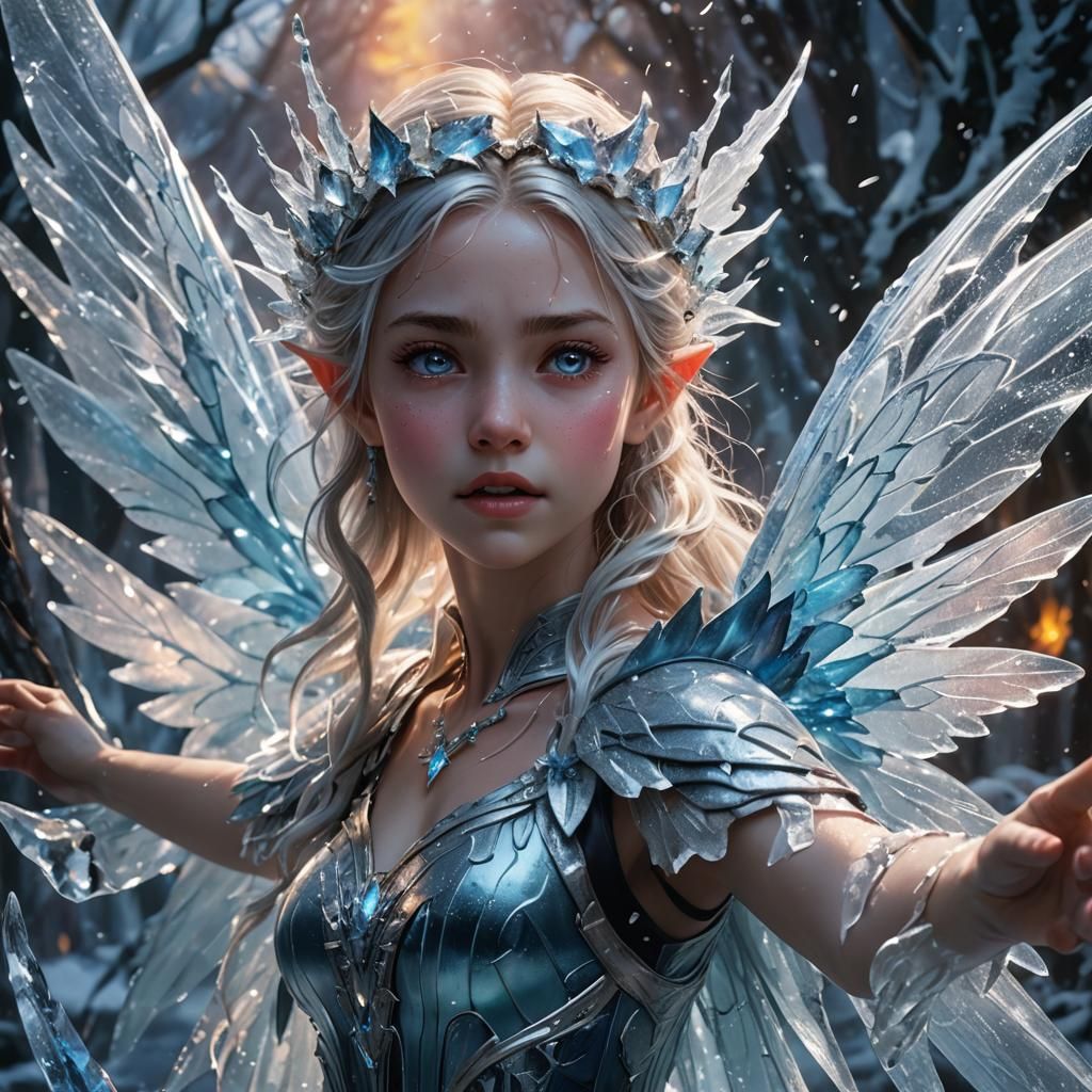Ice Fairy Saving Children: Hyperrealistic Concept Art