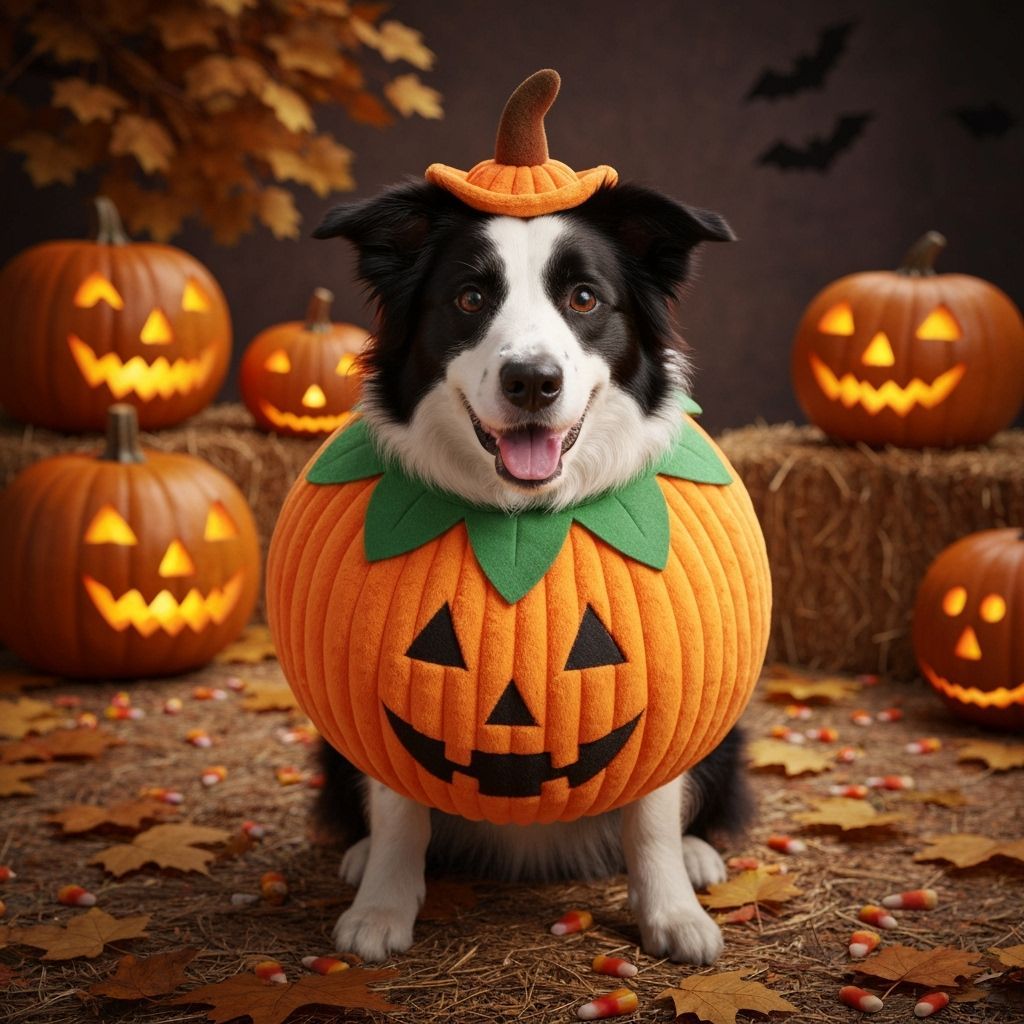 Border Collie in Adorable Pumpkin Costume