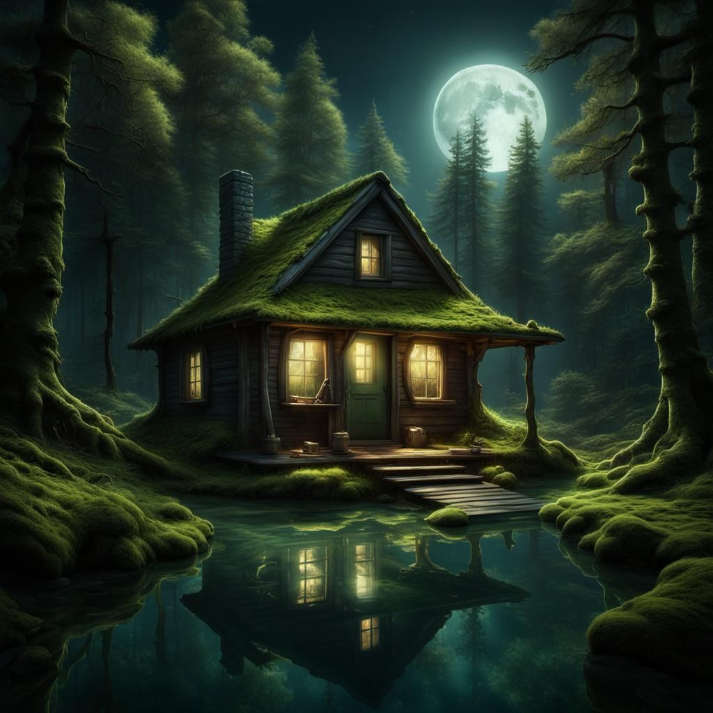 Moonlit Cabin in the Woods: Digital Matte Painting