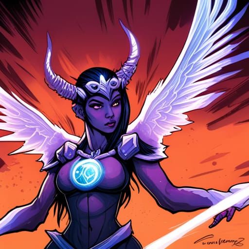 Winged Draenei Witch in Comic Book Art