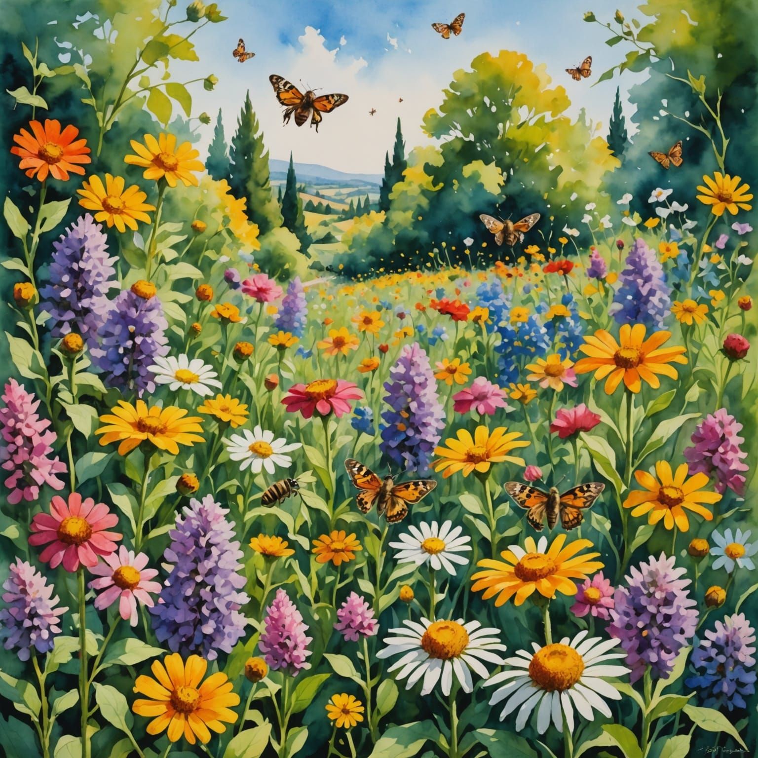 Vibrant Wildflowers in a Spring Garden Scene