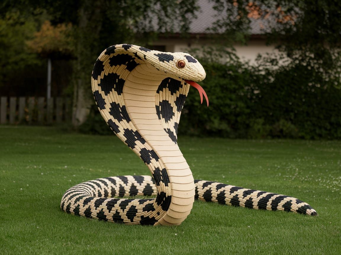 Straw King Cobra: Intricate Woven Sculpture