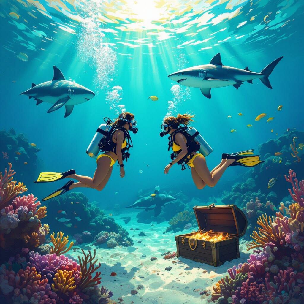Caribbean Sea Exploration with Divers and Treasure