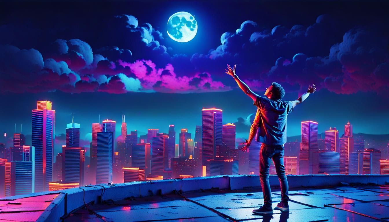 Euphoric Nighttime Cityscape in Pop Art Impressionism