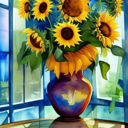 Sunflowers in Gouache Style Impressionist Masterpiece